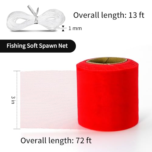 Philbinden 72 FT Fishing Soft Spawn Net,3'' Wide Fishing Spawn Sack Mesh Catfish Bait Holder Fishing Accessories for Roe Bags Fishing Equipment Tackle Kit - color: red