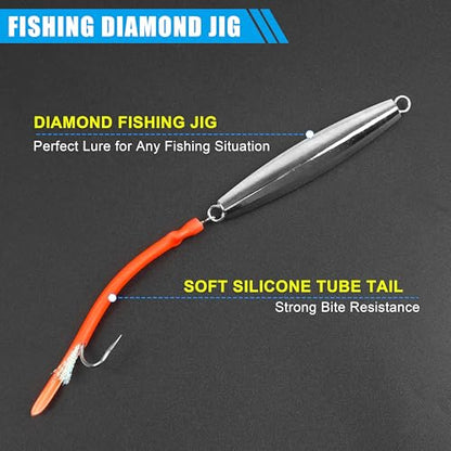 Diamond Jigs Saltwater Fishing Lures, 2Pack Casting Jigging Spoon with Tube Tail Striped Bass Metal Jig Spoons Deep Sea Offshore Surf Fishing 1oz-4oz - size: 1 Ounce, style: Mix 3 Color, 3pack