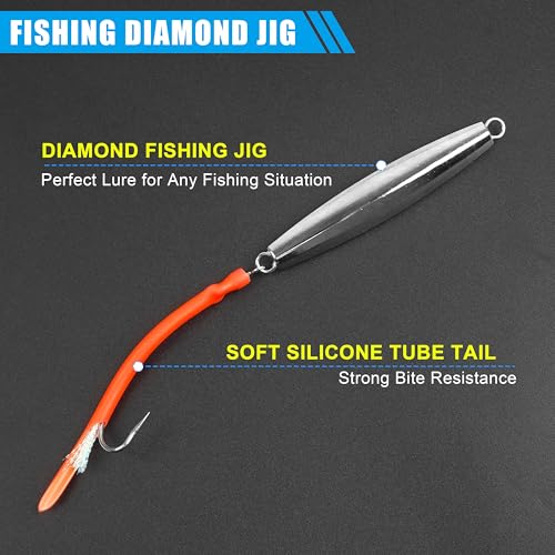 Diamond Jigs Saltwater Fishing Lures, 2Pack Casting Jigging Spoon with Tube Tail Striped Bass Metal Jig Spoons Deep Sea Offshore Surf Fishing 1oz-4oz - size: 3 Ounce, style: Mix 3 Color, 3pack