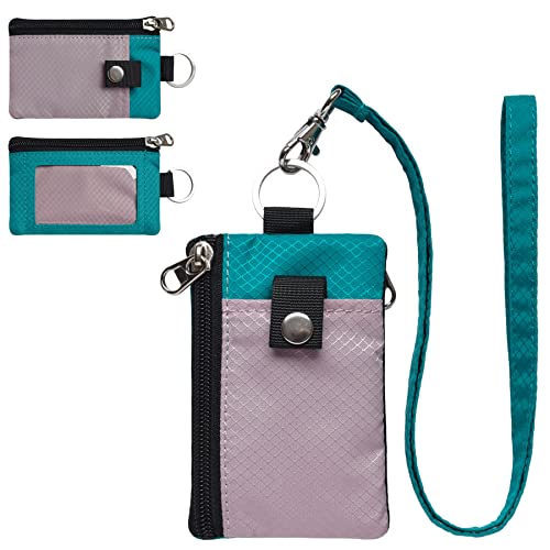 CHENSPRX Minimalist RFID Blocking Small Wallet with ID Window,WaterResistant Zip Id Case Wallet with Lanyard Keychain for Cards,Cash,Travel,Women,Men - color: LightPurple+Turquoise