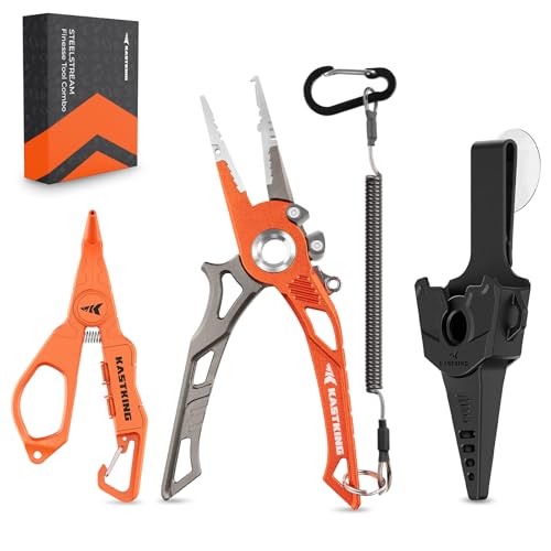 KastKing AlumaStream 7.5" Aluminum Fishing Pliers, Hook Remover, Split Ring Pliers, Fishing Gear, Fishing Gifts for Men, Corrosion-Resistant Saltwater & Freshwater Pliers, 17-4 Stainless Steel Jaws - size: B：7.5" Aluminum Plier + Wacky & Neko Rig Plier