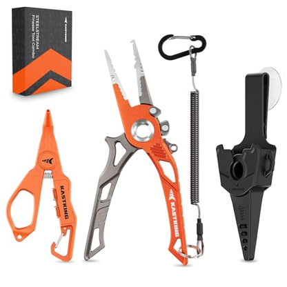 KastKing AlumaStream 7.5" Aluminum Fishing Pliers, Hook Remover, Split Ring Pliers, Fishing Gear, Fishing Gifts for Men, Corrosion-Resistant Saltwater & Freshwater Pliers, 17-4 Stainless Steel Jaws - size: B：7.5" Aluminum Plier + Wacky & Neko Rig Plier