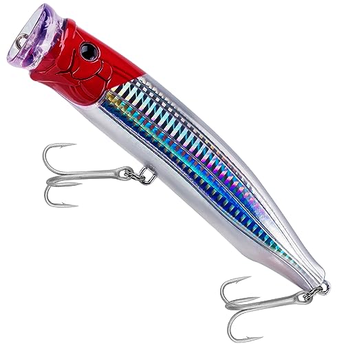 THKFISH Popper Lures Saltwater Tuna Popper Topwater Fishing Lures for Surf Fishing Bass with 3D Eyes for GT Tuna Large Fish 5.9in 1pc/3pcs - color: 1PC-RED