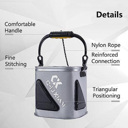 TopHomer Foldable Fish Bait Bucket, Multifunctional Minnow Bucket, Live Fish Container, Fish Protection Bucket, Outdoor Camping Fishing Bag - color: Black