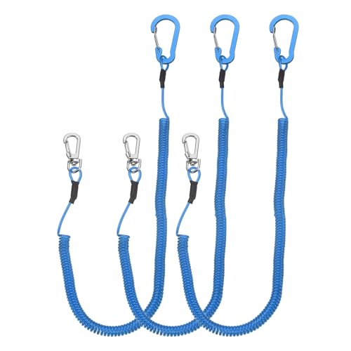 PATIKIL Fishing Lanyard, (118.11" Length, Blue) (3Pcs), Retractable Coiled Tether Anti-Lost Rope Coiled with Carabiners and 360° Safety Buckle, Suit for - Fishing/Hunting/Hiking/Boating - color: Blue, size: 118.11"