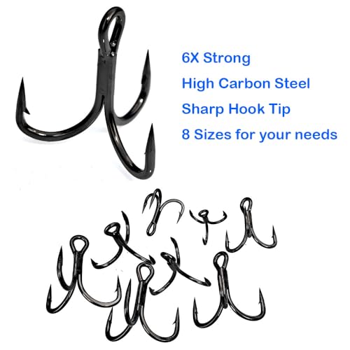 10pcs/Box Fishing Treble Hooks 6X Strong Black High Carbon Replacement Treble Hooks Size 3/0 2/0 1/0 1# 2# 4# 6# 8# - size: 3/0-10pcs