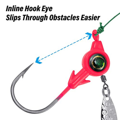 Dr.Fish 10 Pack Underspin Jigs Heads 3D Eye Freshwater Swimbait Jig Freshwater Bass Walleye Fishing Mustad Hooks Willow Blade 1/8oz,3/16oz,1/4oz,3/8oz - color: Pink, size: 3/16oz(#3/0 Hooks)