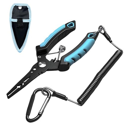 Keenjorika Multi-Function Fishing Pliers with Braided Line Cutter and Hook Remover, Ergonomic Stainless Steel Fishing Tool with Lanyard and Sheath, Outdoor Fishing Gear for Freshwater and Saltwater