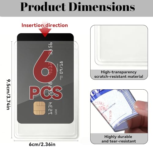 6-Pack Waterproof PVC Card Holder Sleeve for ID, Credit, Insurance, Social Security & Travel Protection - Flexible Transparent Design, Moisture & Dust Guard - color: No Zipper, size: 6Pack, Vert
