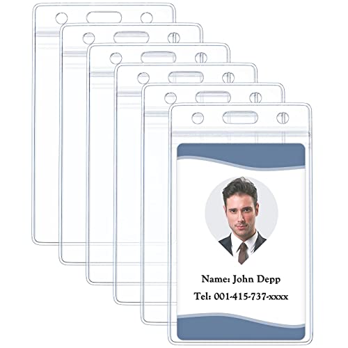 Pawfly 6 Pack Waterproof Badge Holders for Work Travel Cards | Six waterproof clear card sleeves with heavy-duty resealable zips protect IDs, credit cards and key cards for travel - style: 6 Pcs (Vertical)