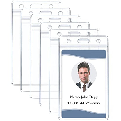 Pawfly 6 Pack Waterproof Badge Holders for Work Travel Cards | Six waterproof clear card sleeves with heavy-duty resealable zips protect IDs, credit cards and key cards for travel - style: 6 Pcs (Vertical)