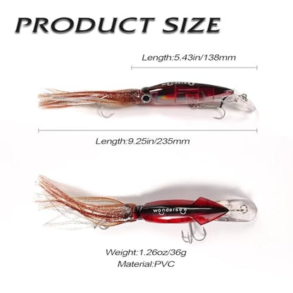 Wondersee Squid Fishing Bait Soft Hard Lures Kit Swimbait Crankbait Jig Simulation Weighted Holographic 4 PCS - color: red&black