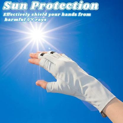 Jiuguva UPF50+ Fishing Gloves Fingerless UV Protection Gloves Palm Design Extended Cuff for Men Women Outdoor Fishing Hiking and Cycling