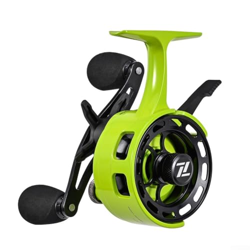 Ice Fishing Reel Inline with Magnetic Drop System, 3s.2:1 Gear Ratio 3s+1 Bearing Spool, Two-Way Lever for Winter Raft Braking, ABS Metal - color: yellow-green, size: left hand