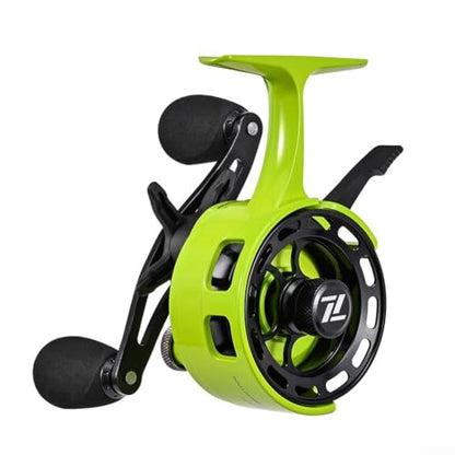 Ice Fishing Reel Inline with Magnetic Drop System, 3s.2:1 Gear Ratio 3s+1 Bearing Spool, Two-Way Lever for Winter Raft Braking, ABS Metal - color: yellow-green, size: left hand