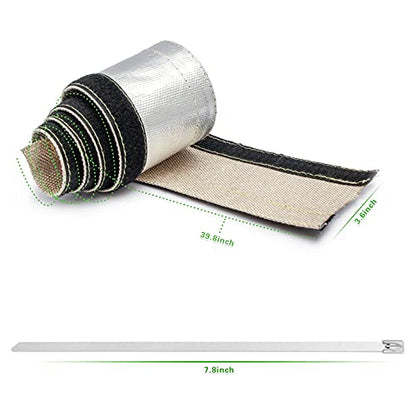 Heat Shroud Aluminized Sleeving Heat Shield fuel line wire heat sleeve 3/4" I.D. x 3FT with 10 Pcs 7.8Inch Stainless Steel Cable Metal Zip Ties - size: 3/4"I.D.x 3FT