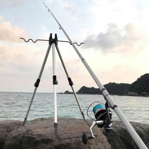 Japard Fishing Rod Pole Holders for Ground, Holding Tripod Stand with 5 Rods, Portable,Adjustable Aluminum Alloy for Sea Pier Quay River