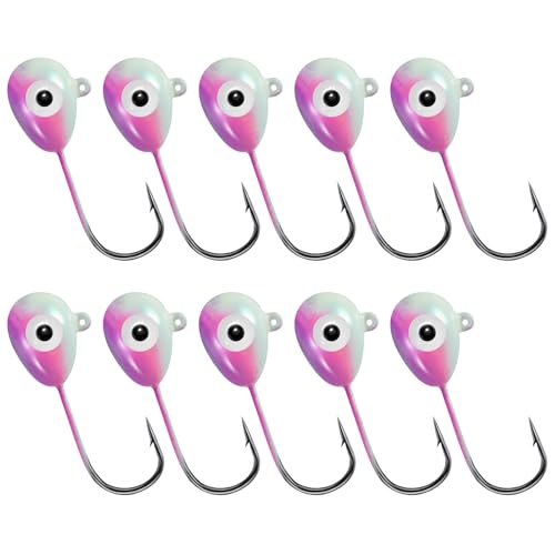Alwonder 10-Pack Floating Jig Heads Fishing Floats Jigs Lures High-Ball Floater Hook, Surf Fishing Trolling Rockfishing Pompano Rigs Floats for Bass, Walleye, Panfish, Perch, Trout, Redfish - color: (CPP) Luminous Pink Purple, size: 1# Hook