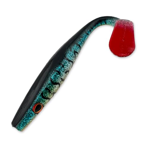 Thump Shad Paddle Tail Swimbait, 6" Soft Lures for Bass, Extra Weight Heavy Kicking Tail for Jig Head & Weighted Swimbait Hook, 3 Pack - color: Blue Shad Firetail