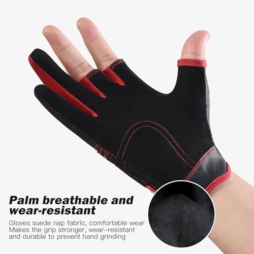 SUJAYU Fishing Gloves Men Women, Anti-Slip Suede Fabric Kayak Gloves, 3-Cut Fingers Fly Fishing Accessories - color: Black+Red, size: Large-X-Large