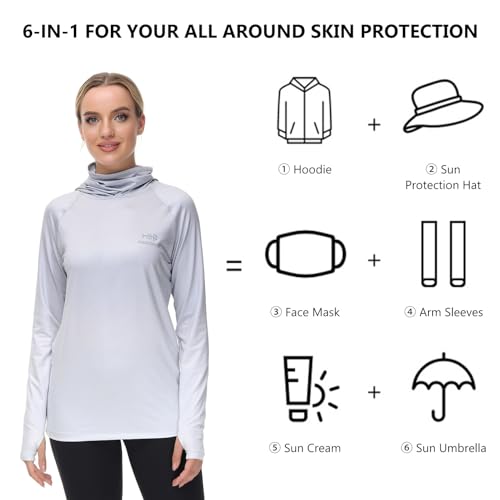 BASSDASH Women's Fishing Hoodie Shirt with Face Mask Thumb Holes UPF 50+ FS23W - color: Grey Spot Gradient, size: Medium