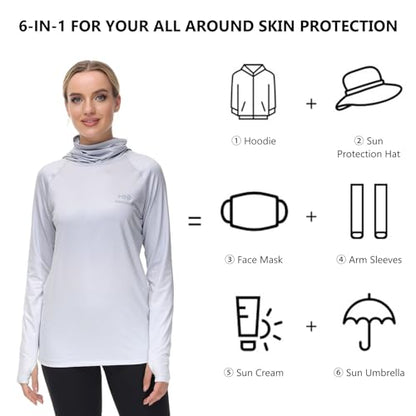 BASSDASH Women's Fishing Hoodie Shirt with Face Mask Thumb Holes UPF 50+ FS23W - color: Grey Spot Gradient, size: Medium