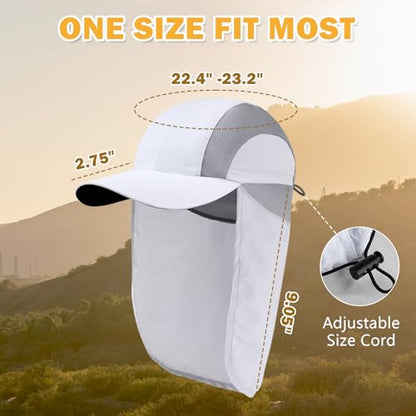 Mens Sun Hat with Breathable Mesh Sun Hats for Men Sun Protection Fishing Hat with Neck Flap for Hiking Cycling - color: White