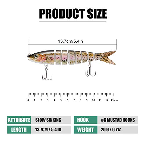 TRUSCEND Swimmax Easy Catch Fishing Lures with BKK Hooks, Wiggling, Vibrating, Rattling and Gurgling for More Bite, Heavy-Duty Dyneema Fiber Jointed Swimbaits for Bass, Trout, Walleye, Crappie, Pike - color: A2-5.5",0.7oz