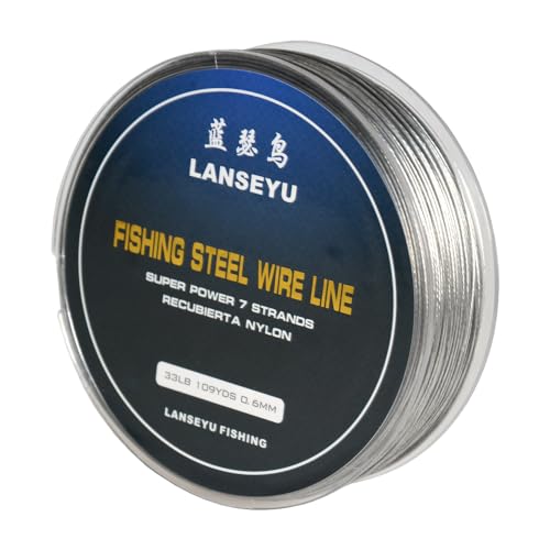 100M 33LB Fishing Steel Wire Fishing Lines max Power 7 Strands Super Soft Wire Lines Cover with Plastic Waterproof Diameter 0.6mm