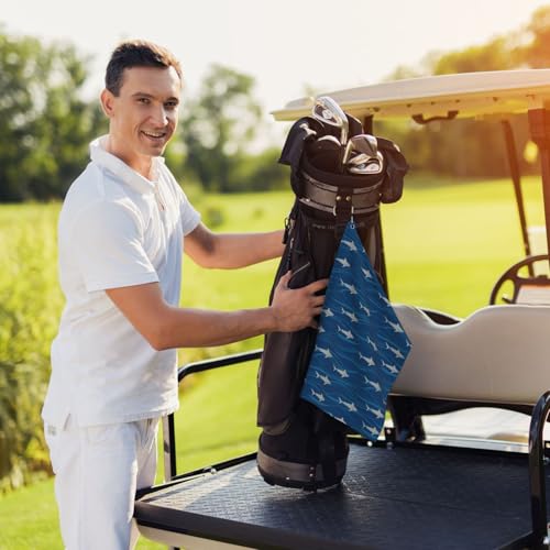 Supdreamc Premium Microfiber Golf Towel 24x16 Inch with Carabiner Clip, Grey Sharks Blue, Highly Absorbent Quick Dry for Cleaning & Personal Care - color: Style (110)