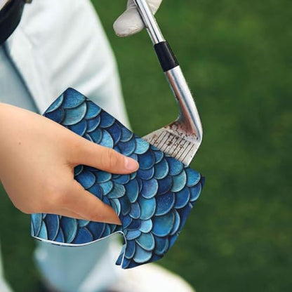 Deep Blue Fish Scale Print Golf Towel, Microfiber Golf Towels for Bags with Carabiner Clip 16 x 24 inches, Men Womens Golfs Accessories
