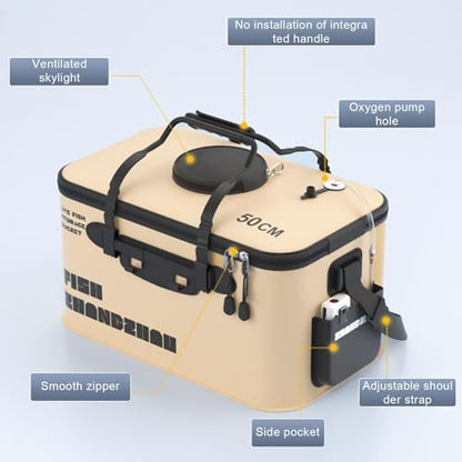 Collapsible Fishing Bucket 12L/22L/34L - Live Bait Container and Portable Bucket with Inflatable Hole, Collapsible Fish Transport Box for Camping, Fishing and Traveling (30CM-12L) - size: 30CM-12L