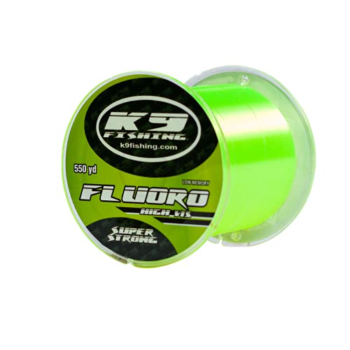 K9 Hi-Vis Original Fluoro Fishing Line, Chartreuse Fluorocarbon Blend, Reacts Under UV Blacklight, Night Fishing & Line Watching, 300-2000 Yd