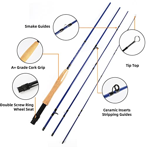 Fly Fishing Rod and Reel Combo - 3/5/8 WT Starter Kit with 4-Piece Fly Rod - color: Fly fishing kit 3-4WT Black Reel
