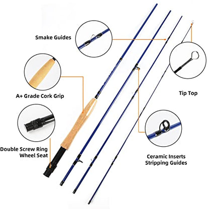 Fly Fishing Rod and Reel Combo - 3/5/8 WT Starter Kit with 4-Piece Fly Rod - color: Fly fishing kit 7-8WT Black Reel