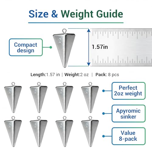 Fishing Weights Pyramid Sinkers Kit Bullet Fishing Weights Sinkers for Ocean Saltwater Surf Fishing Gear Tackle 1oz 2oz 3oz 4oz - color: 2oz-8pcs