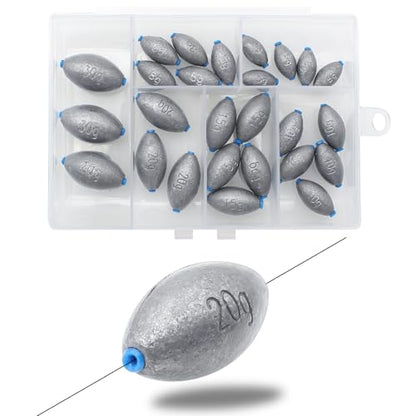 Egg Fishing Sinkers Weights Assortment | 26pcs 5/6 Size Bullet Fishing Weights Lead Oval Shape Bass Casting Worm Bullet Tackle for Saltwater Freshwater Fishing - size: 6 sizes-26pcs