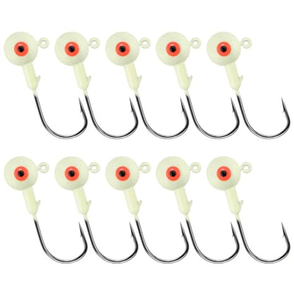 Alwonder 10-Pack Round Fishing Jig Heads, Bass Ball Jigs Hooks 3D Eyes High Carbon Steel 1/8-1/2OZ Pompano Jig Head Saltwater Freshwater Jigs Heads for Fishing Pompano Bass Trout Walleye Striper - color: Luminous, size: 1/4oz