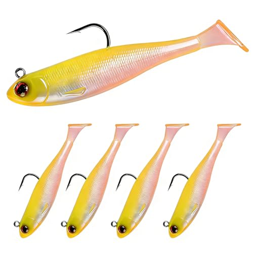 5/6Pcs Easy Catch Pre-Rigged Soft Lures,Baits for Bass Fishing - Jig Heads Soft Plastic Walleye Lures, Fishing Bait for Saltwater & Freshwater - color: 3.5",0.42oz,Yellow