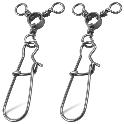 SILANON Fishing 3 Way Swivel Snaps Stainless Steel Cross Line Duo Lock Snap Swivels Saltwater Barrel Triple Swivels Fishing Tackle Connector for Catfish Trolling Surf Rig 26-83LB - size: 1#-35pcs
