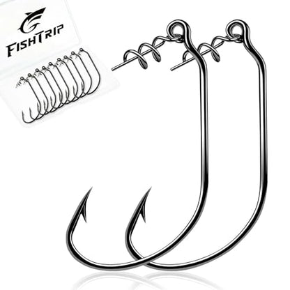 FishTrip Swimbait Hook, 25/50Pcs Twist-Lock Worm Keeper Hooks | High Carbon Steel Needle Point Centering Pin Spring Weedless Hook for Soft Plastic Lures Swimbaits Bass Fishing 1/0-5/0 - size: 2/0_25pcs