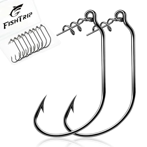 FishTrip Swimbait Hook, 25/50Pcs Twist-Lock Worm Keeper Hooks | High Carbon Steel Needle Point Centering Pin Spring Weedless Hook for Soft Plastic Lures Swimbaits Bass Fishing 1/0-5/0 - size: 5/0_25pcs