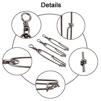 Longline Fishing Snaps Clips, 3pcs/8pcs Stainless Steel Floatline Tuna Clips with Rolling Swivel Long Line Branch Hangers Snaps Fishing Trotline Decoy Easy On/Off - size: 6inch(1100LB)-3pcs