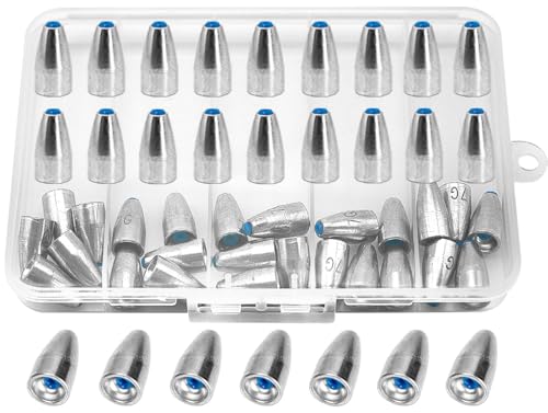50pcs Bullet Fishing Sinkers Weights Built-in Plastic Core Texas Rig Carolina Rig Punching for Bass Fishing 1/8oz to 3/8oz - size: 1/4oz(50Pack)