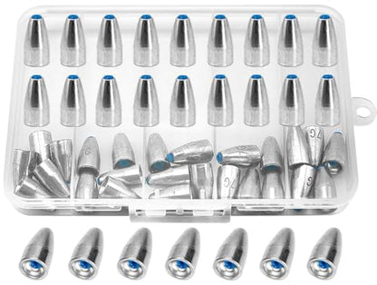 50pcs Bullet Fishing Sinkers Weights Built-in Plastic Core Texas Rig Carolina Rig Punching for Bass Fishing 1/8oz to 3/8oz - size: 1/4oz(50Pack)