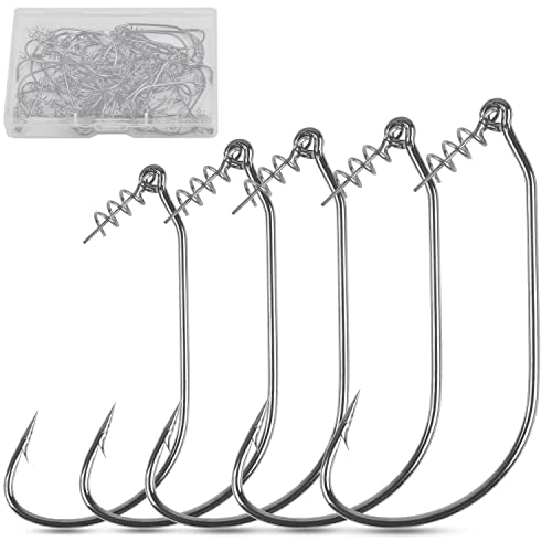 Twistlock Fishing Hooks,50pcs Bass Fishing Worm Hooks with Centering Pin Spring Unweighted Swimbait Hooks for Soft Plastics Lure Baits Saltwater Freshwater Size 1/0 2/0 3/0 4/0 5/0 - size: Size 4/0-50pcs