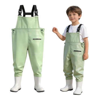 SooGree Kids Chest Wader with Non-Slip Boots,Youth Fishing Hunting Waterproof Waiters, Children Boys Girls Breathable Waders - color: Candy Green, size: Foot length：7.67"；Height：47.24"-51.18"