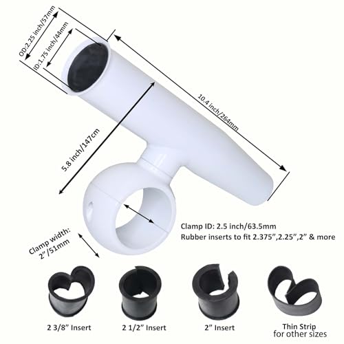 T-Top Rod Holder Aluminum Single clamp on fit 2.5",2.375",2.25",2" inch Horizontal or Vertical Fishing Boat Tower/Leaning Post/Rail Raider - color: White