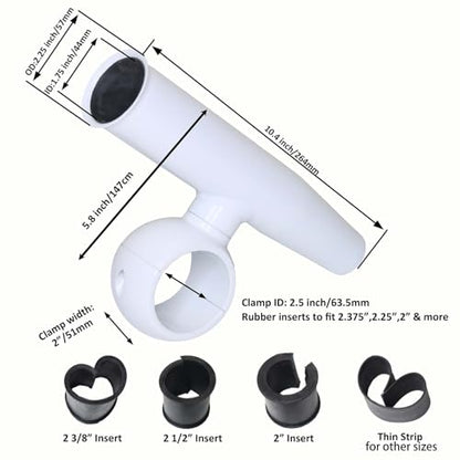 T-Top Rod Holder Aluminum Single clamp on fit 2.5",2.375",2.25",2" inch Horizontal or Vertical Fishing Boat Tower/Leaning Post/Rail Raider - color: White