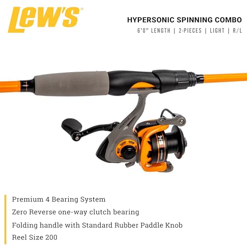 Lew's Hypersonic Spinning Reel and Fishing Rod Combo, IM6 Graphite Rod with Fast Action, 3+1 Bearings, 5.1:1 Gear Ratio, Speed Lube - size: 6'0"